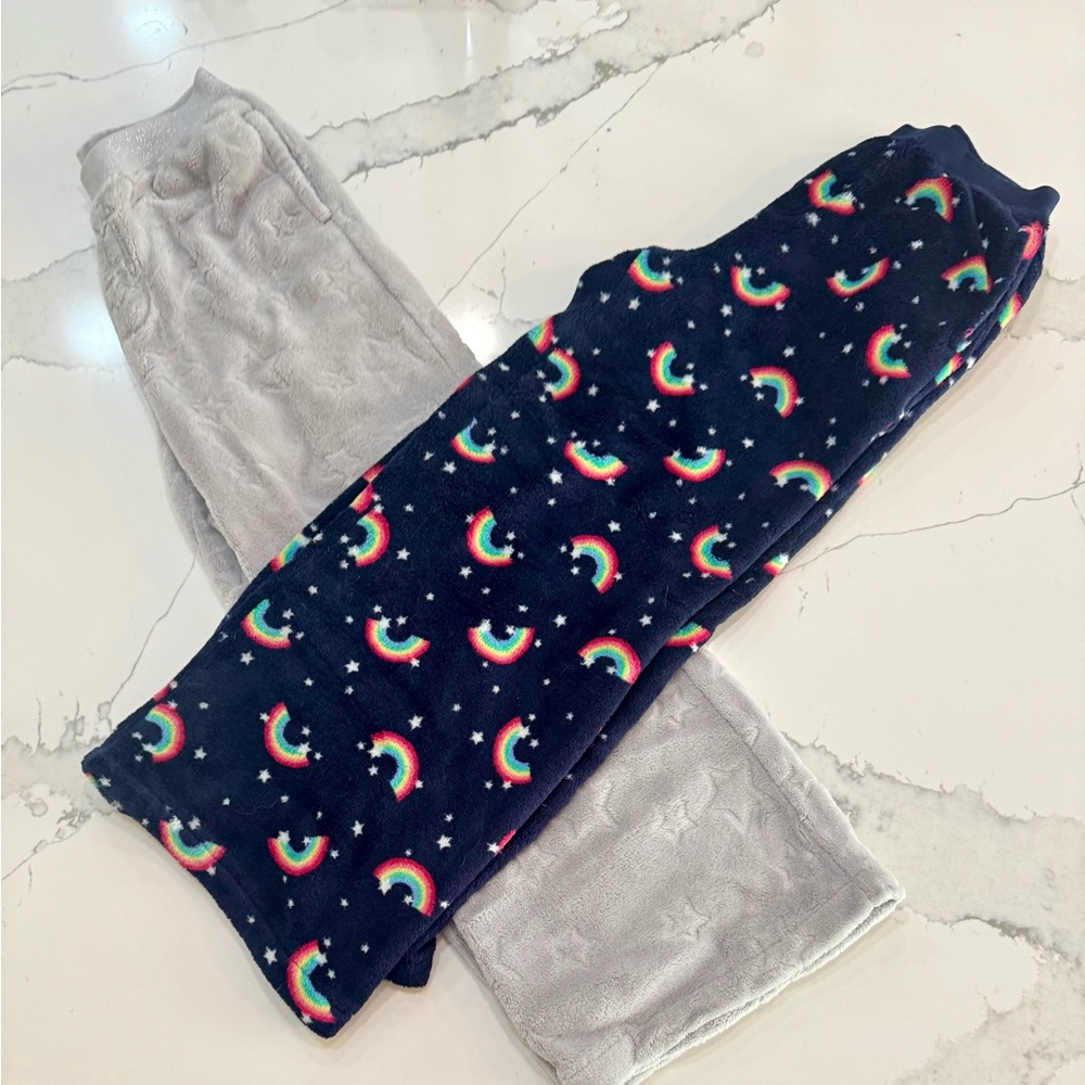 GAP Kids Size 10 Set of 2 Warm Pajama Pants,Navy Blue Rainbow &Star Pajama Pants